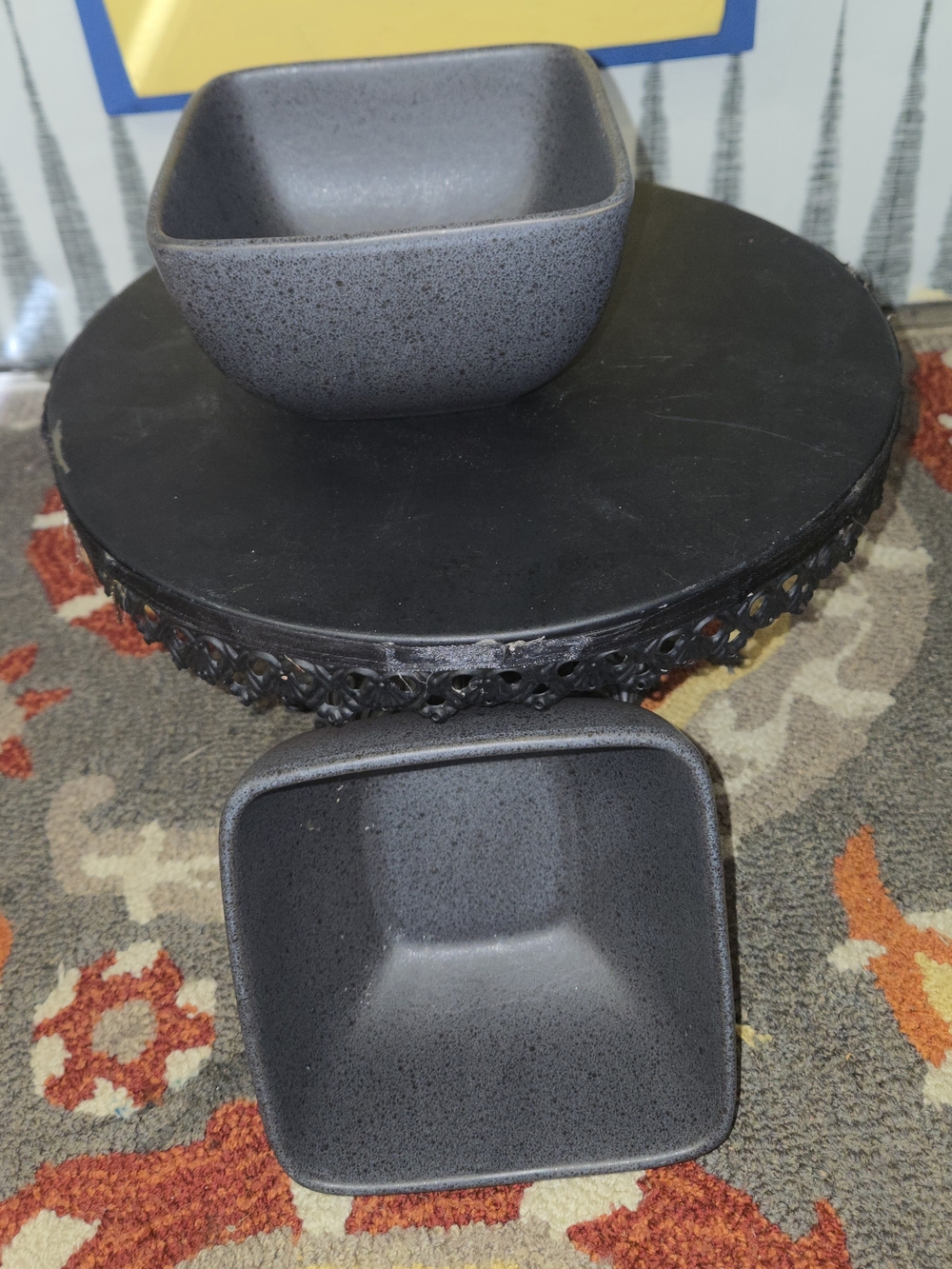 Speckled Black / Gray Ceramic Square Serving Bowls - Set of 2